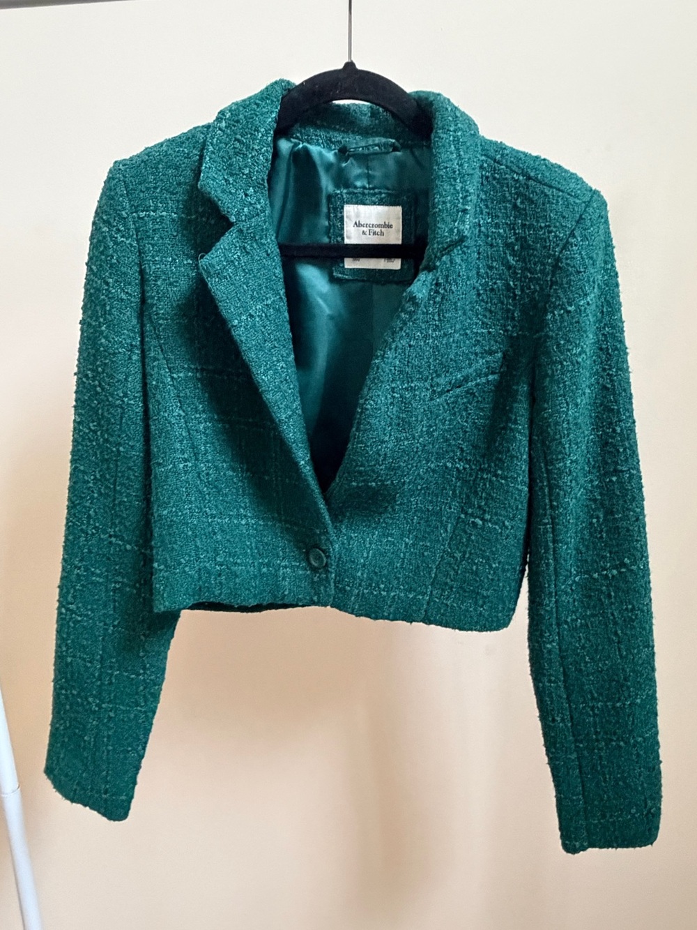 Abercrombie & Fitch deep green cropped tweed/bouclΓ© blazer Sz S